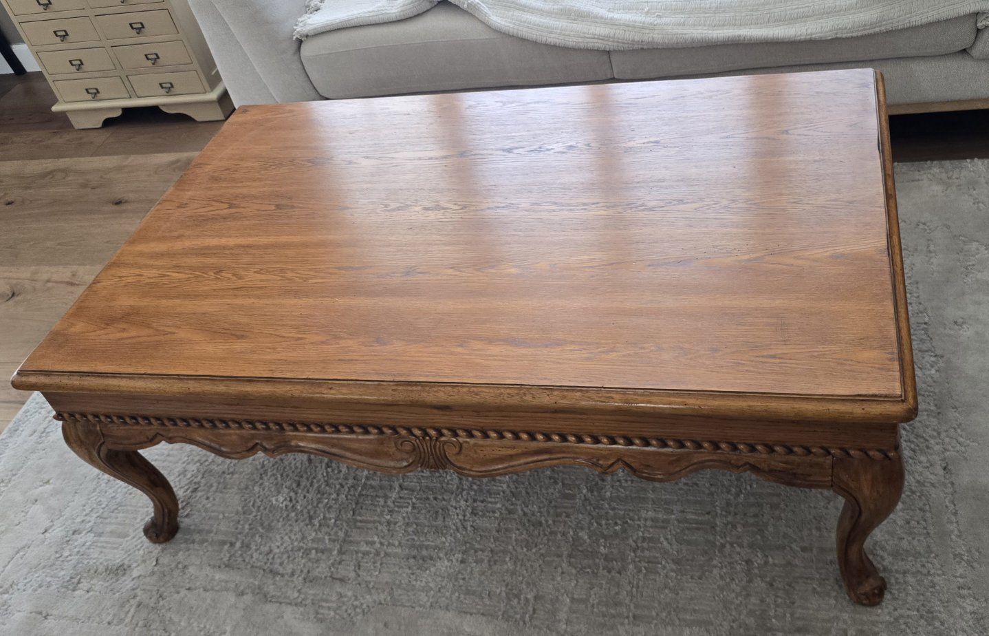 Vintage Wooden Oak Coffee Table with Carved Detailing and Cabriole Legs