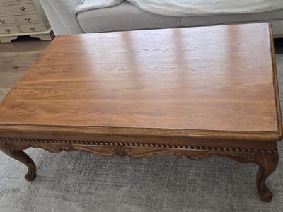 Vintage Wooden Oak Coffee Table with Carved Detailing and Cabriole Legs