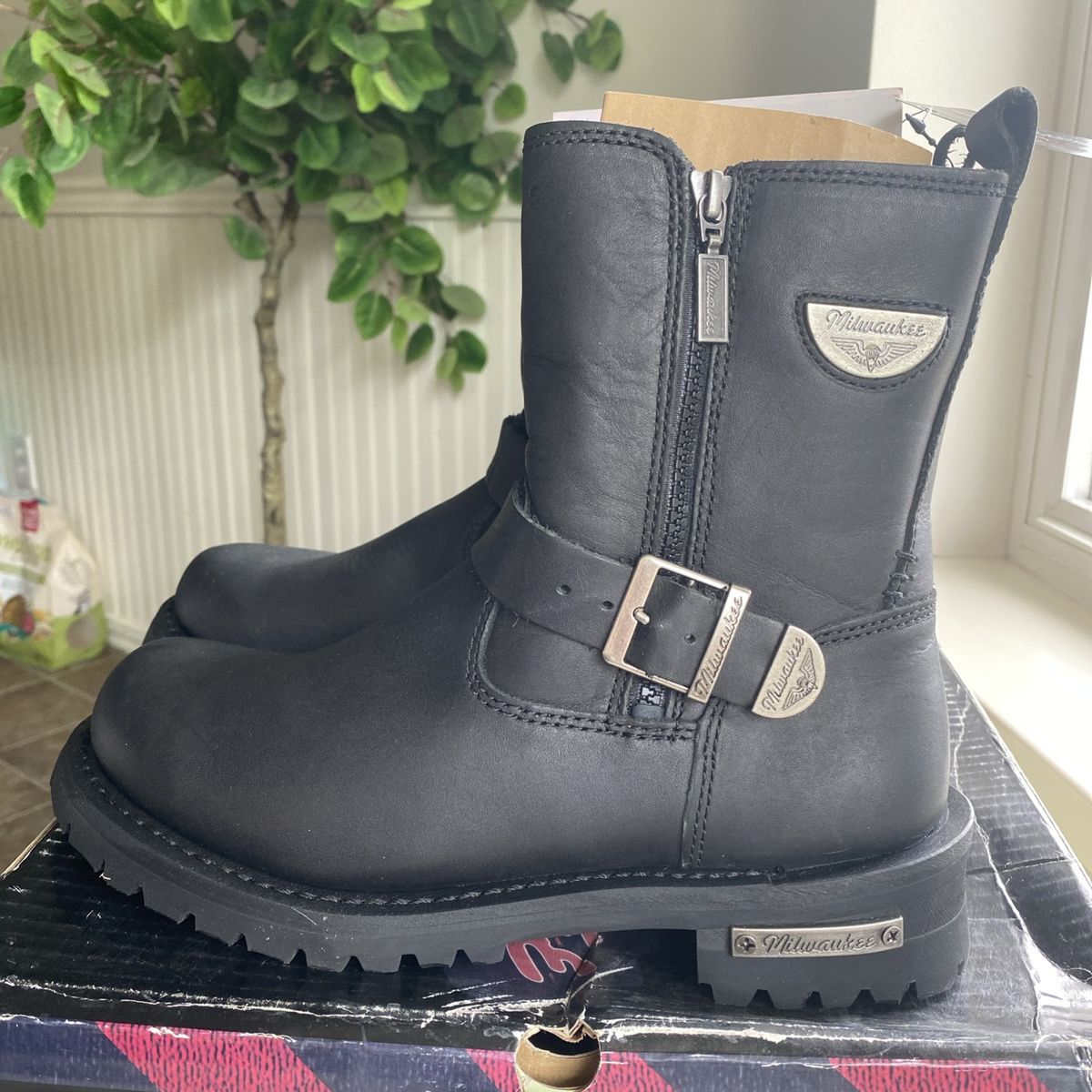 Milwaukee Motorcycle Co. Women's Boot Afterburner MB207 Black Leather Size 9 Freedom Flex