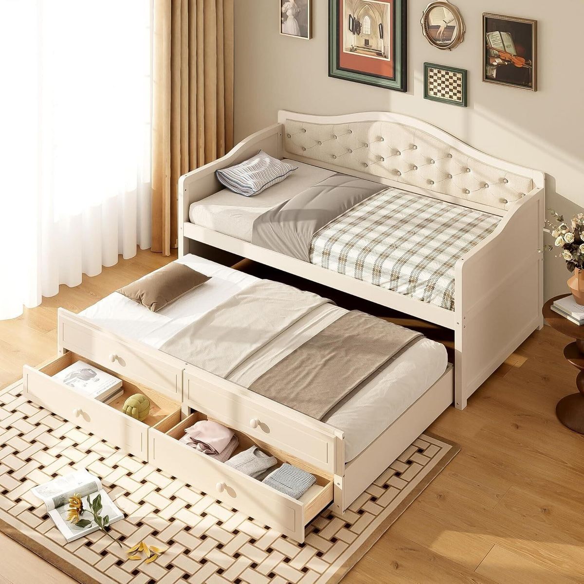 NEW Tufted Daybed with Trundle and Drawers