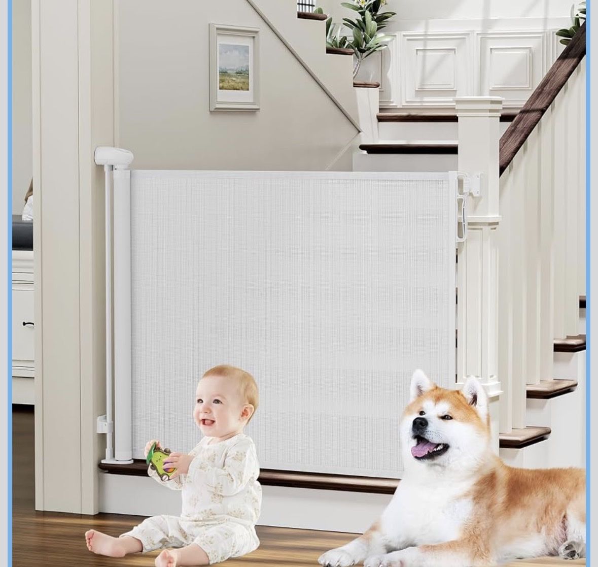 Retractable Baby & Pet Safety Gate White (Extends up to 54 Wide, 34 High)