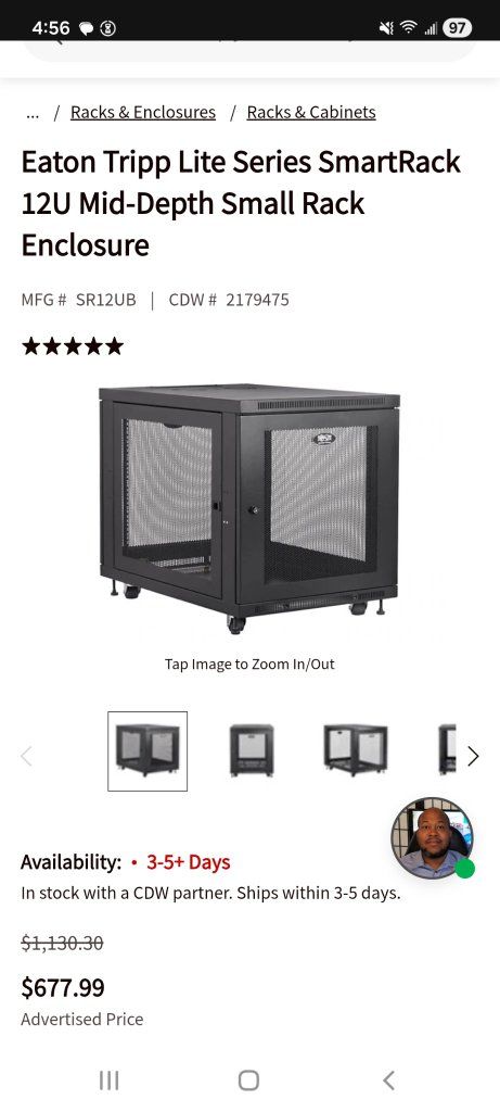 Eaton Tripp Lite SmartRack SR12UB 12U Mid-Depth Small Rack Enclosure, Black