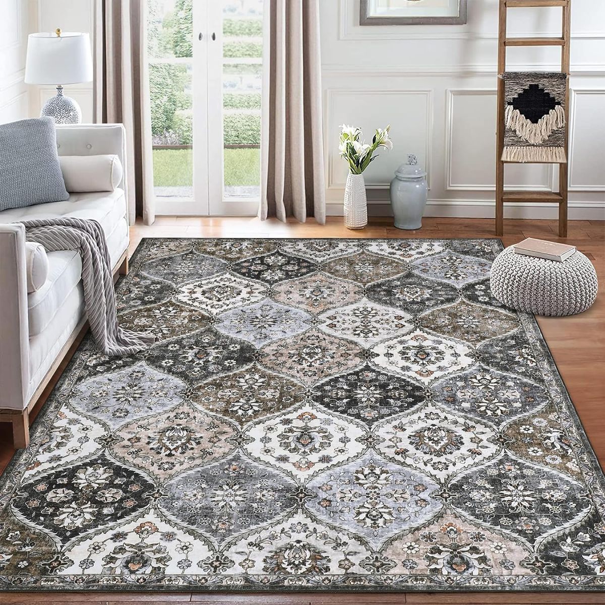 NEW 8x10 Area Rug Moroccan Trellis Machine Washable Rug Vintage Medallion Distressed Indoor