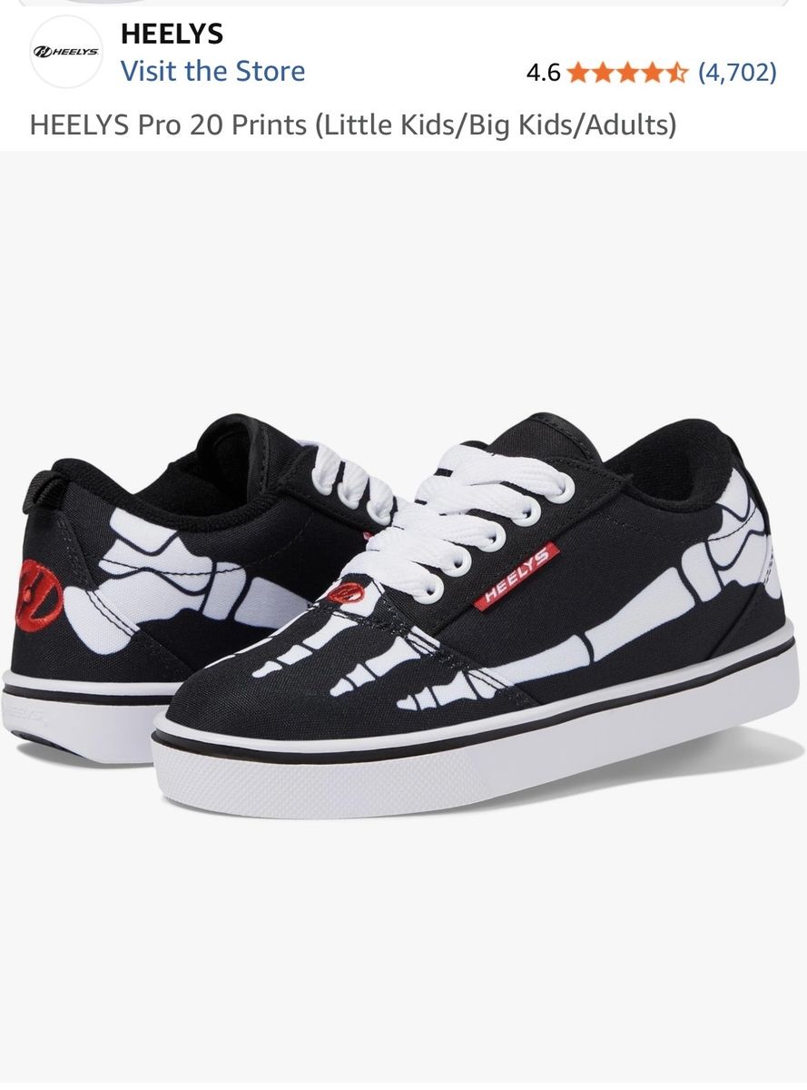 Heelys Pro Skeleton Roller Shoes - Black/White, Big Kids' Size 3