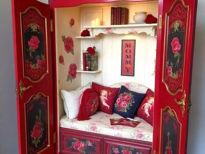 Antique Upcycled Armoire Reading Nook