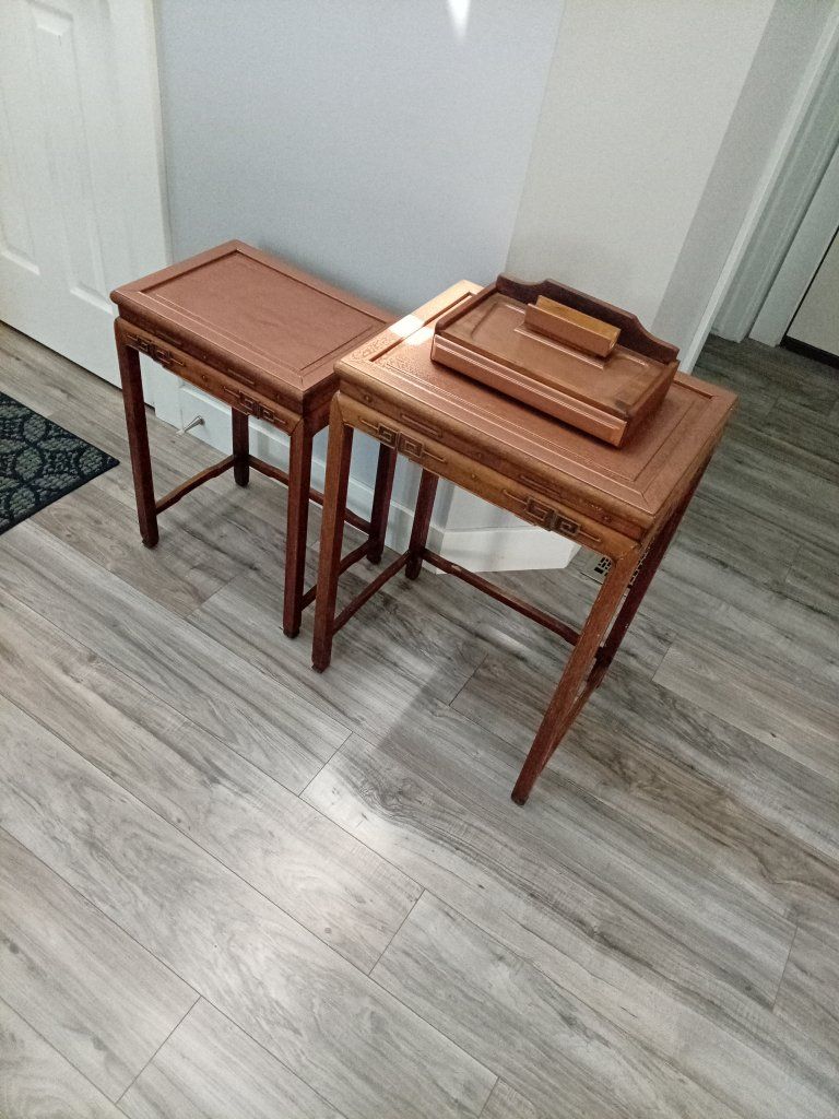 vintage Chinese Ming-style hardwood nesting side tables/tea tables/including an american walnut wood desk organizer valet