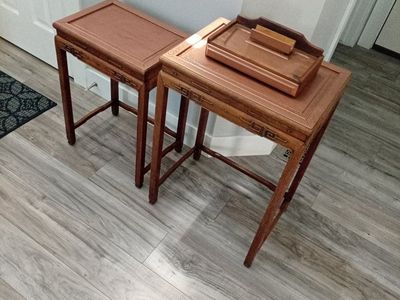 vintage Chinese Ming-style hardwood nesting side tables/tea tables/including an american walnut wood desk organizer valet