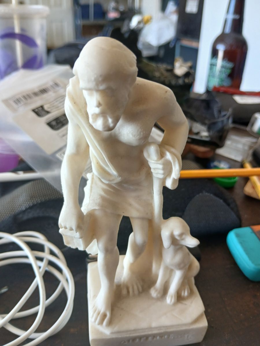 Vintage White Alabaster Figurine of Diogenes with Dog