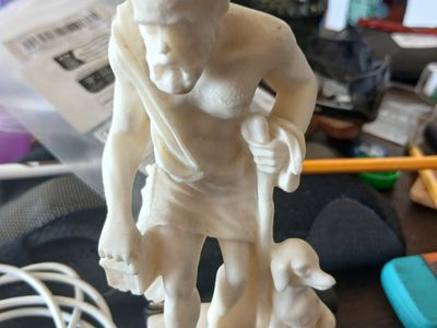Vintage White Alabaster Figurine of Diogenes with Dog