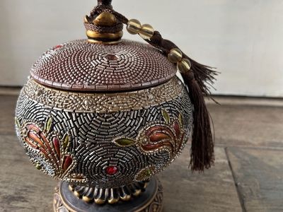 Decorative Lidded Jar / Trinket Box – Moroccan Style Metal Decor