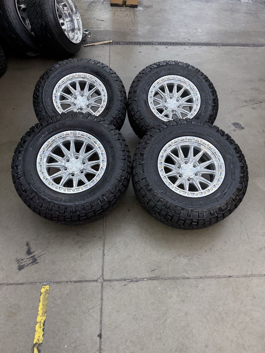 17x9 arena “atlas” machined 6x135/ 285/70/17 Nitto ridge graps