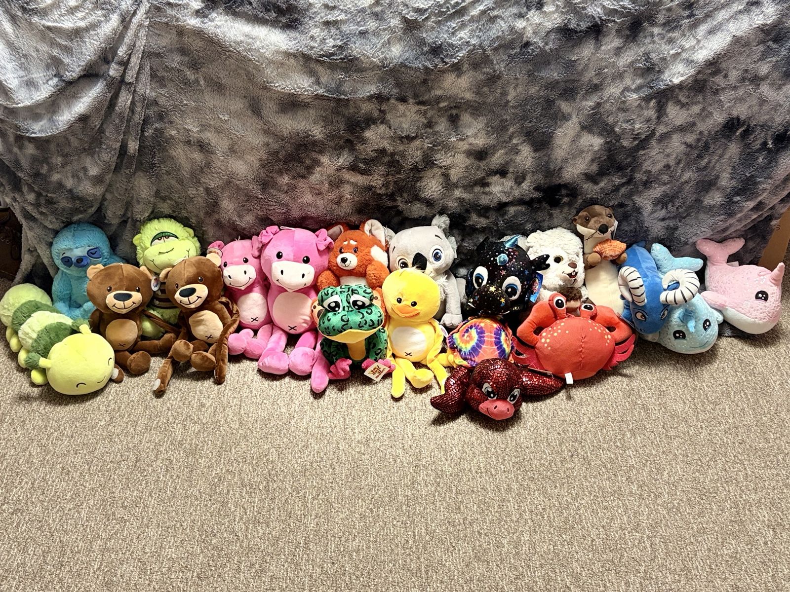 Large Lot of Mixed Stuffed Animals Plush Toys - Bears, Whales, Crabs, Frogs & More!