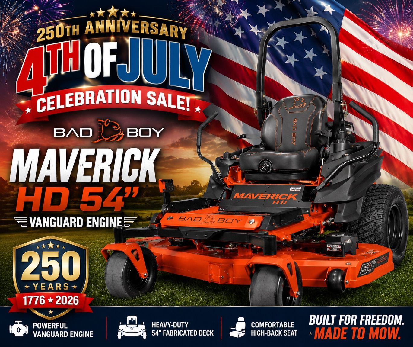 Bad Boy Maverick HD 54” Vanguard 4th of July Sale!