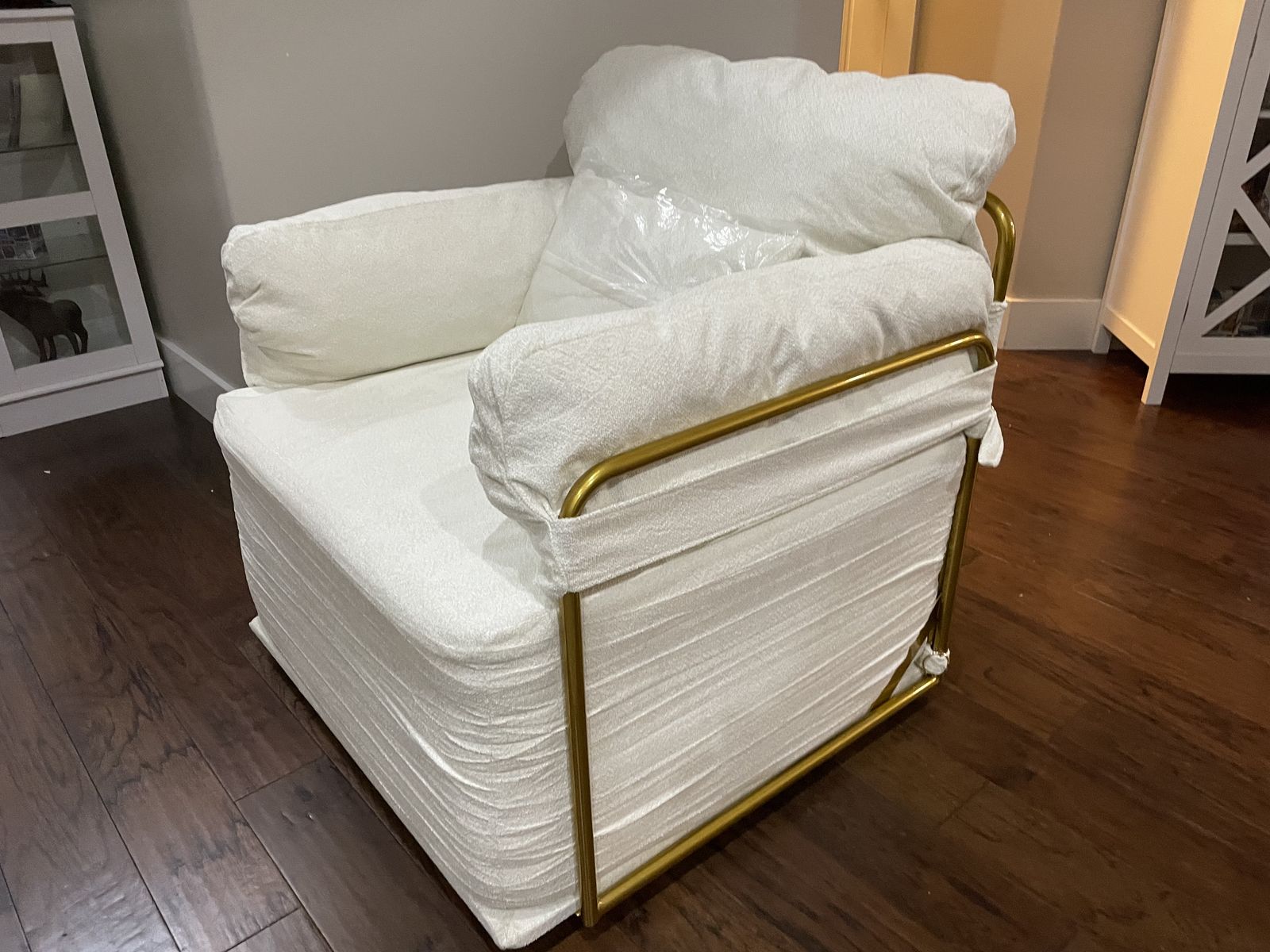 New 360 Degree Square Swivel Accent Sofa Chair with Gold Metal Legs - Beige