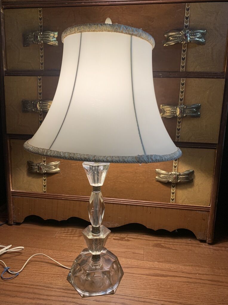 Vintage 1930-40 Stacked Etched Glass Lamp Boudoir