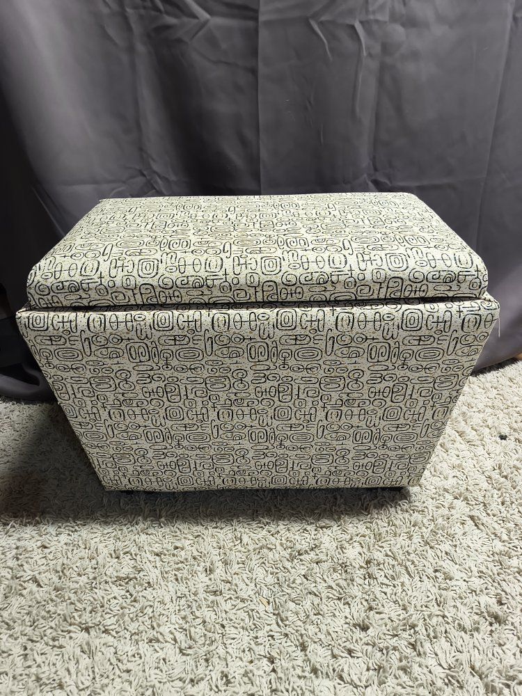 Storage Ottoman Footrest with Abstract Black & White Pattern Upholstery