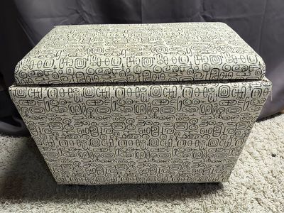 Storage Ottoman Footrest with Abstract Black & White Pattern Upholstery