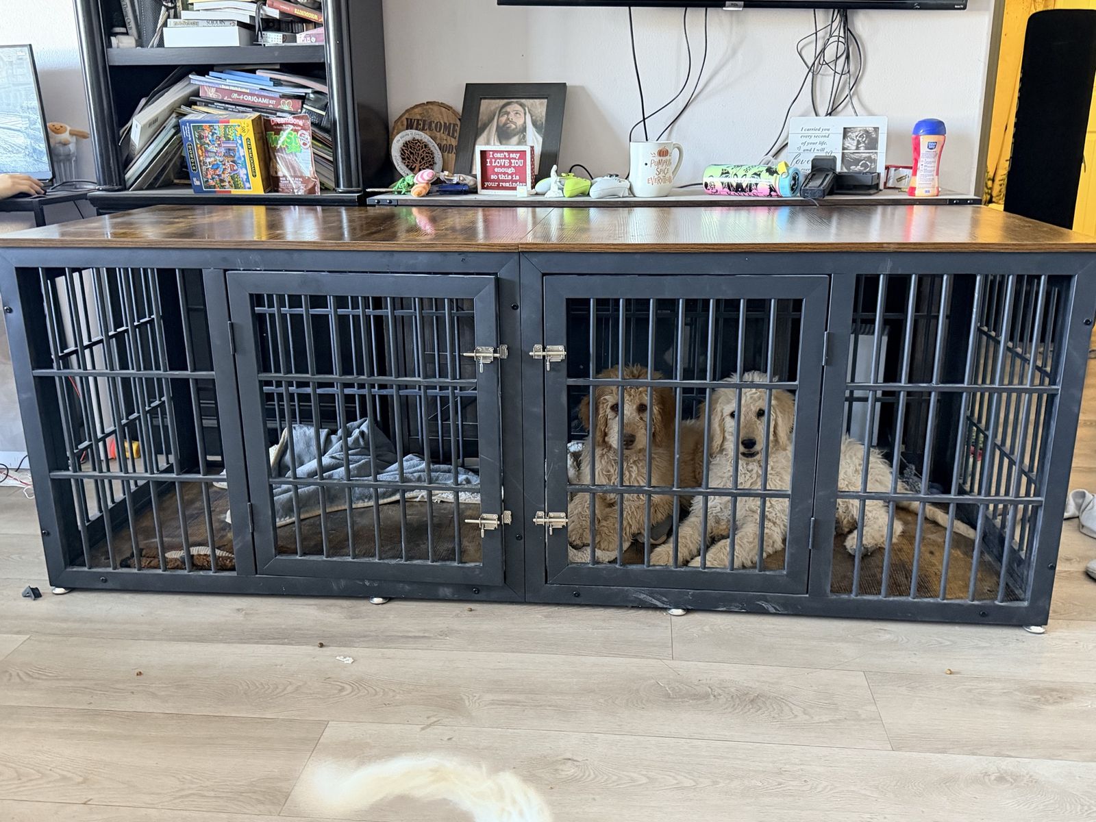 Double dog crate/TV stand