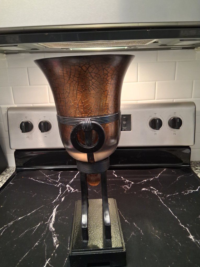 Unique Crackle Finish Pedestal Vase - Copper Tones & Black Stand - Decorative Home Accent