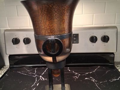 Unique Crackle Finish Pedestal Vase - Copper Tones & Black Stand - Decorative Home Accent