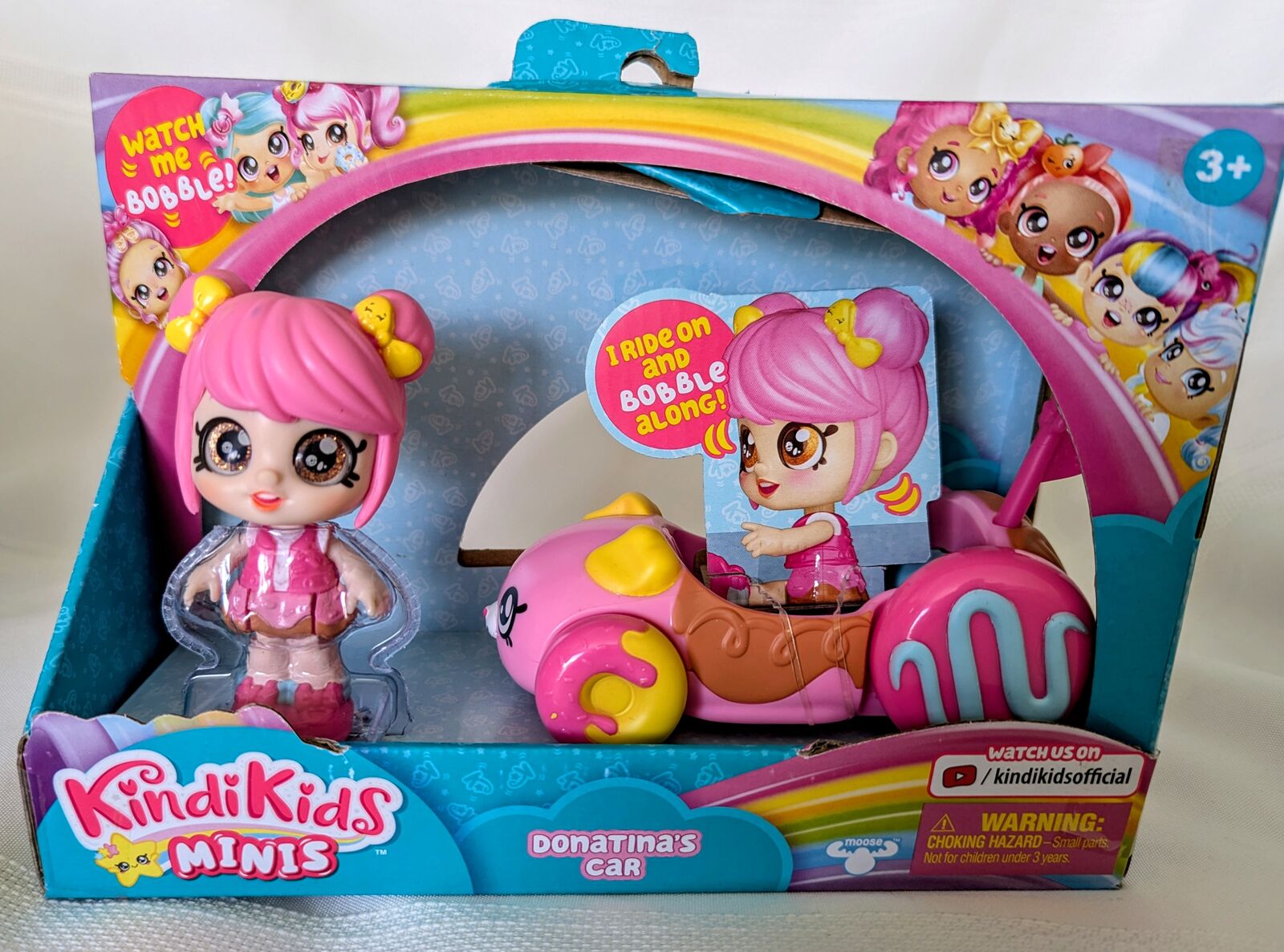 Kindi Kids Minis - Donatina's Car - Collectible Vehicle and Posable Bobble Head NEW!