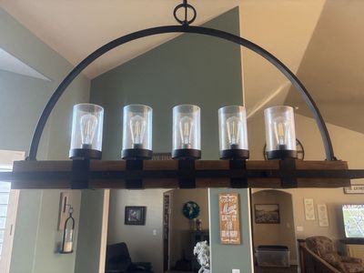 Rustic Farmhouse Chandelier - 5 Light Wood & Metal Hanging Fixture for Flat or Slanted Ceilings