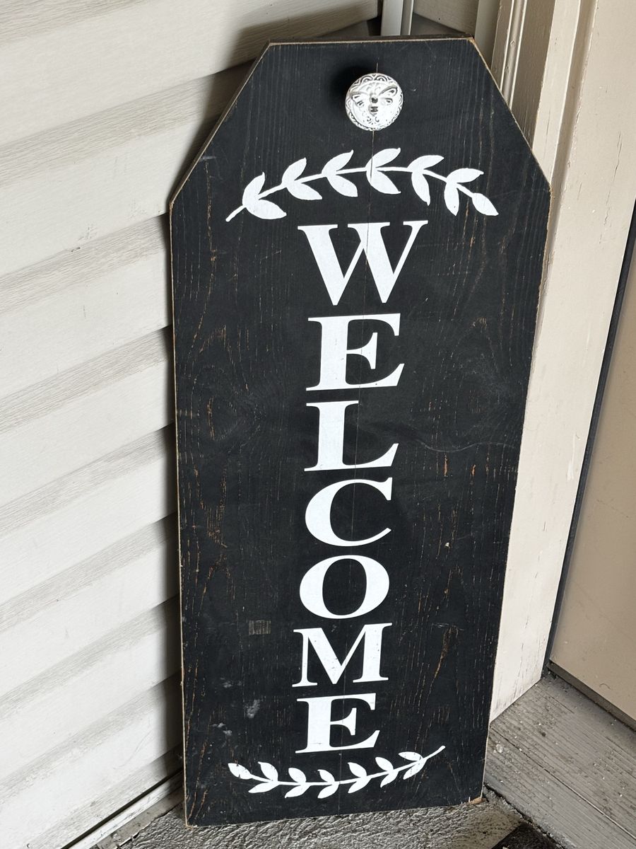 Vertical Wooden Welcome Porch Sign - Rustic Dark Wood Front Door Decor