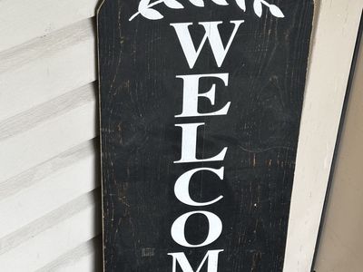 Vertical Wooden Welcome Porch Sign - Rustic Dark Wood Front Door Decor