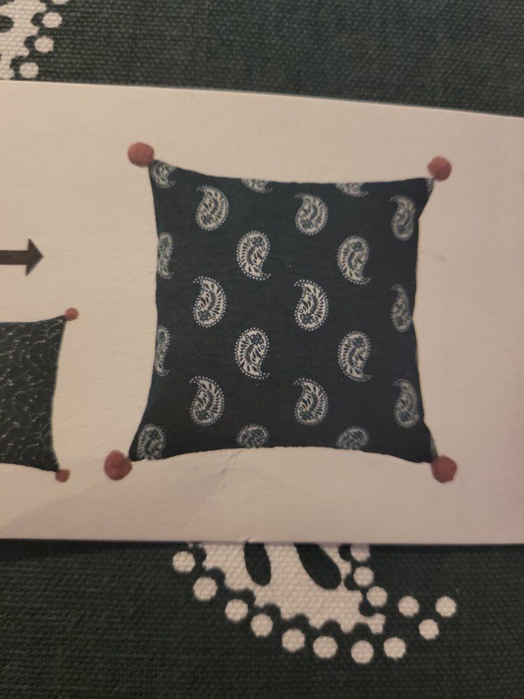 IKEA AROMATISK Cushion Cover 20x20" Dark Green Paisley Pom Poms