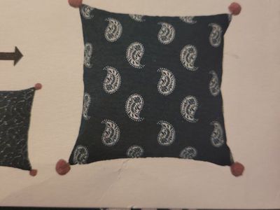 IKEA AROMATISK Cushion Cover 20x20" Dark Green Paisley Pom Poms