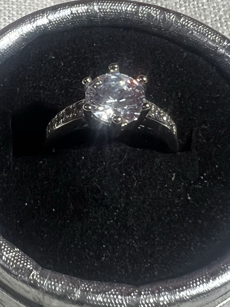Sterling Silver S925 Clear Stone Engagement Ring, Sz 6.5, Pave Band