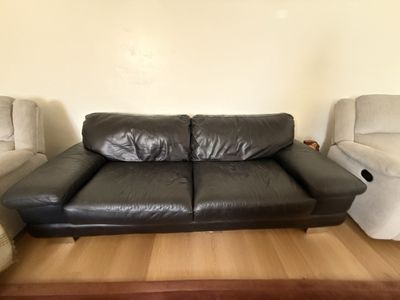Modern Black Leather Sofa and Matching Armchair