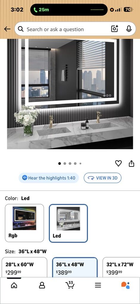 front and back lit led mirror