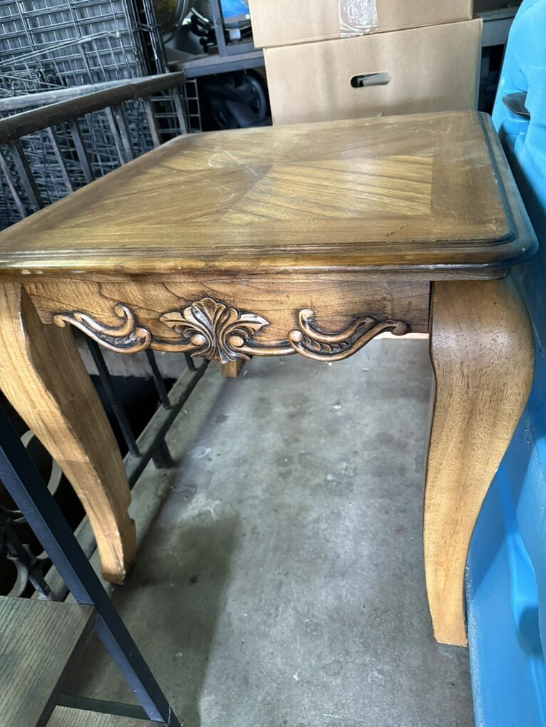 Sturdy Solid Wood End Table Vintage