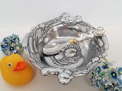 ARTHUR COURT BABY SPOON & BOWL SET: DUCKS DESIGN, RETIRED VINTAGE 1996