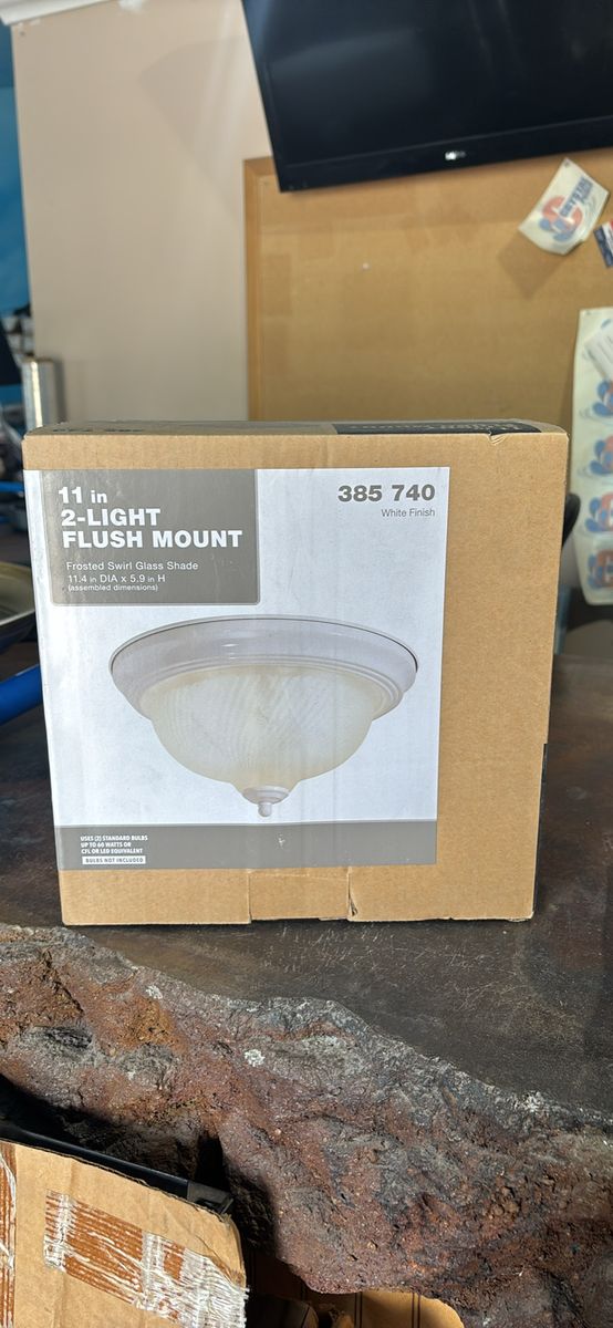 11 Inch 2-Light Flush Mount Ceiling Light Fixture White Finish Frosted Swirl Glass