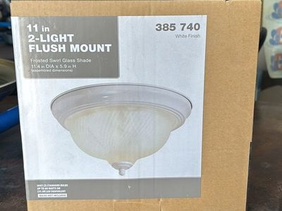 11 Inch 2-Light Flush Mount Ceiling Light Fixture White Finish Frosted Swirl Glass