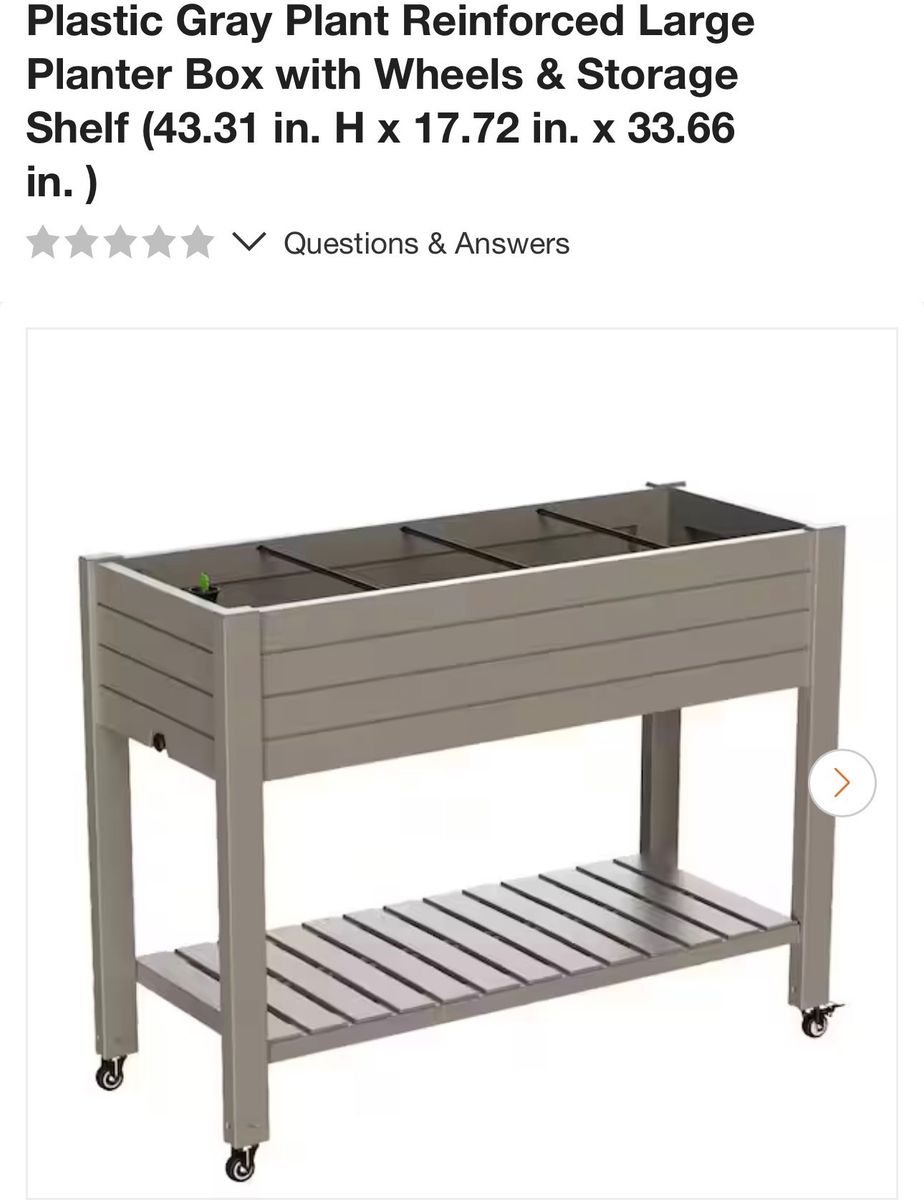 Brand new Gray Reinforced Plastic Raised Garden Bed Planter Box with Wheels & Storage Shelf