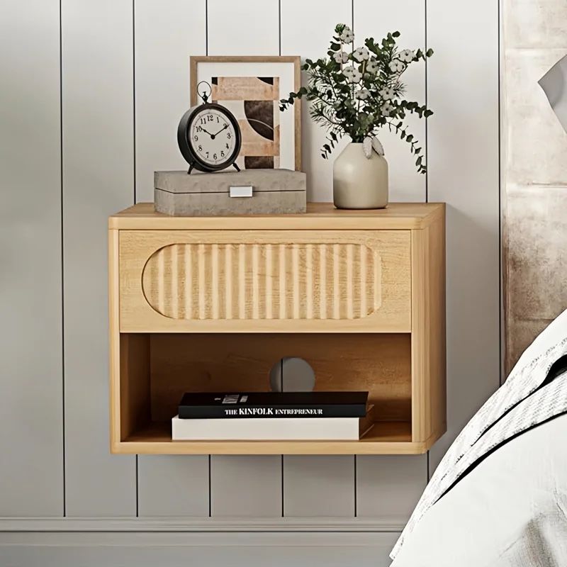 New in box! Fluted Nightstands Set Of 2, Wall Mounted With Drawer & Open Shelf, Modern Bedside Storage Cabinets For Small Spaces
