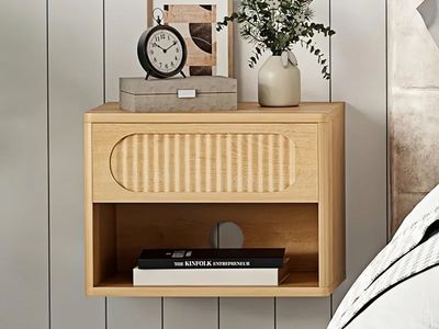 New in box! Fluted Nightstands Set Of 2, Wall Mounted With Drawer & Open Shelf, Modern Bedside Storage Cabinets For Small Spaces