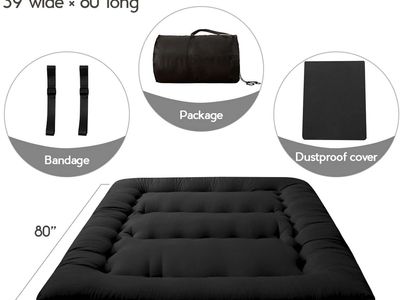 Japanese Floor Mattress Futon Mattress, 4" Thicken Tatami Mat Sleeping Pad Foldable Roll Up Mat, Twin Size, Black