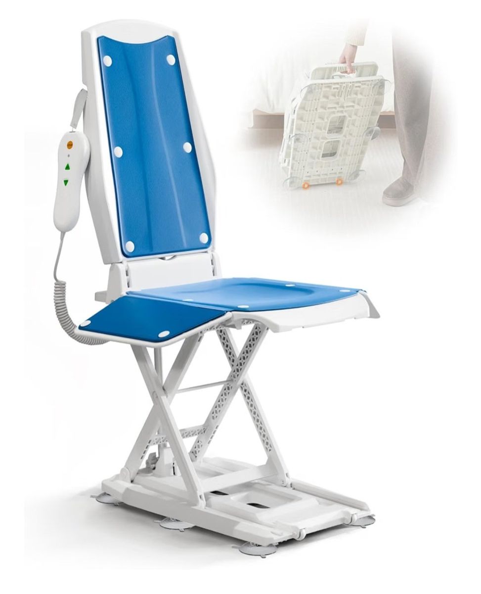 Portable Electric Patient Lift Chair Home Care Assistance for Elderly/Disabled - Blue/White