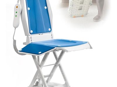 Portable Electric Patient Lift Chair Home Care Assistance for Elderly/Disabled - Blue/White