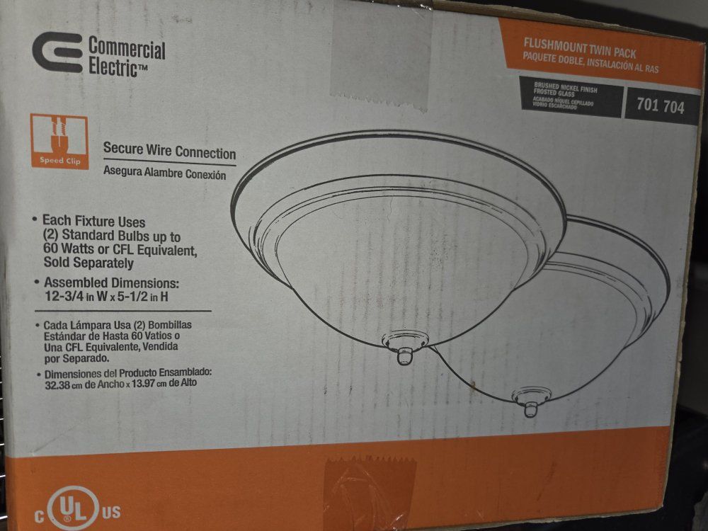 Commercial Electric Flushmount Twin Pack Light Fixtures, Brushed Nickel, Frosted Glass