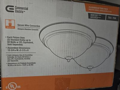 Commercial Electric Flushmount Twin Pack Light Fixtures, Brushed Nickel, Frosted Glass