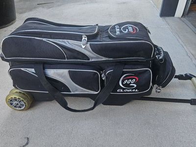 900 Global Black Rolling 3-Ball Bowling Bag with Telescopic Handle