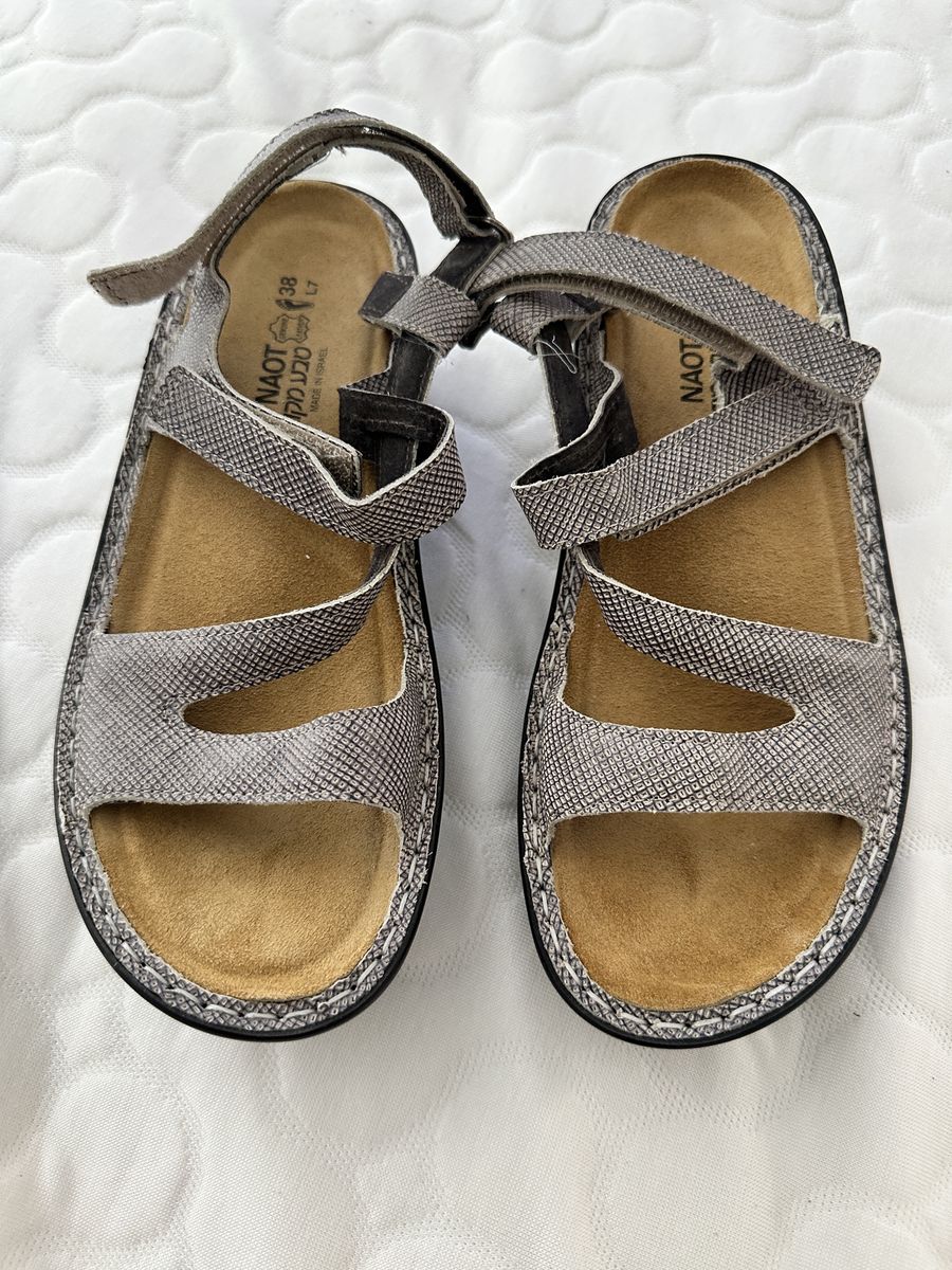 Naot Gray Adjustable Strap Leather Sandals Women's Size 38 (US 7) Made in Israel