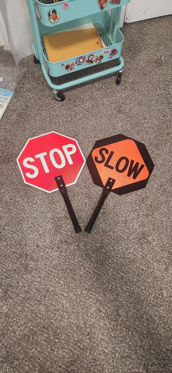 13" Octagon Stop Slow Sign, Double Sided, Reflective, Metal Handle