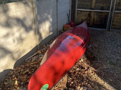 Old town Red Guide Canoe with 2 Paddles, 3 Life Vests, and Field & Stream Carrier Kit - Excellent Condition