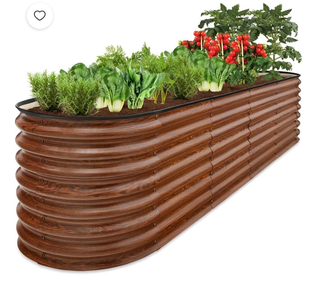  Raised Garden Bed Corrugated Metal Brown Wood Grain